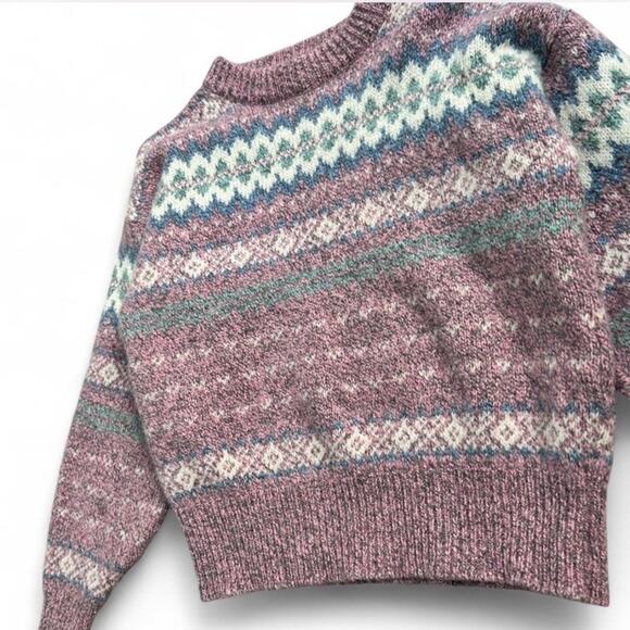Vintage Eddie Bauer Women’s Wool Blend Fair Isle Knit Pink Sweater Sz M USA Made - Picture 3 of 7
